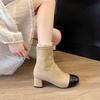 Fashion Spliced Square Heel Booties Women's New Back Zip Skinny Boots Autumn Winter Fashion Boots