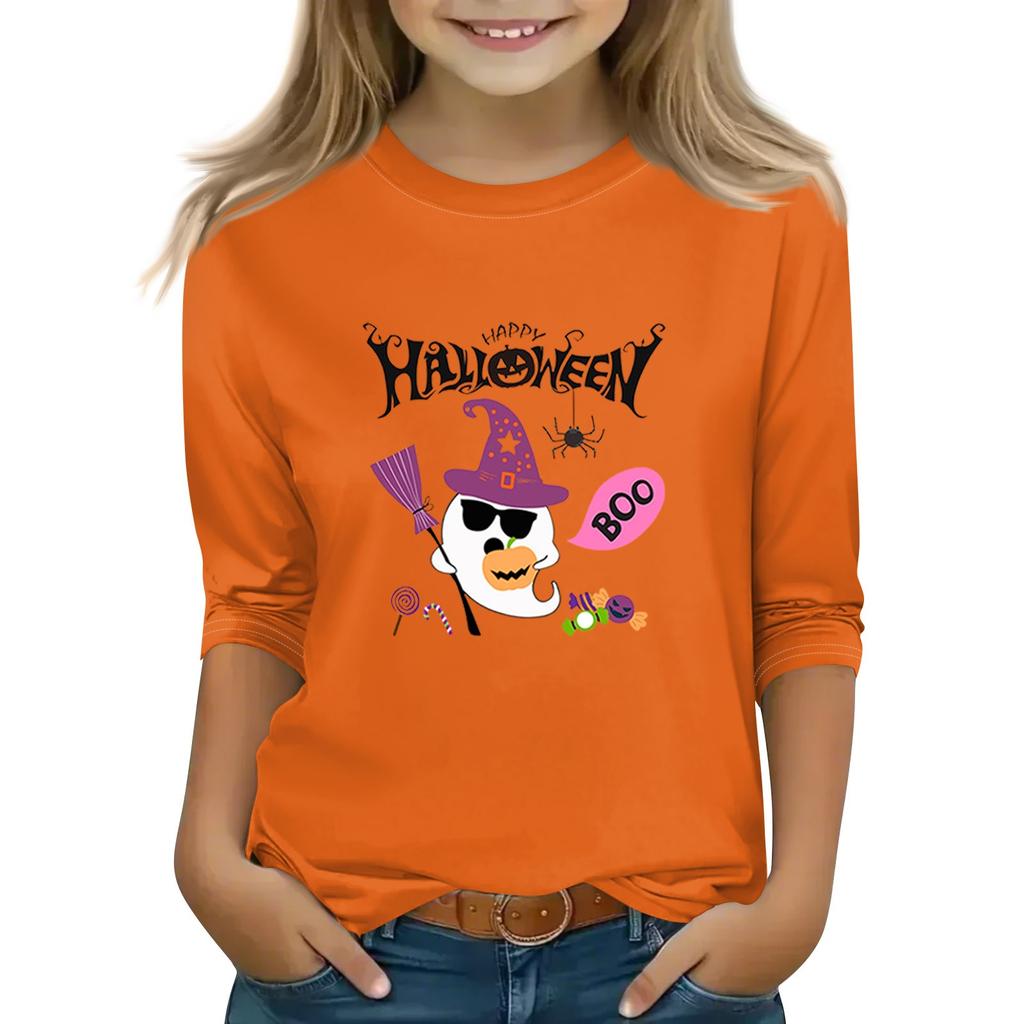Print Tops For Youth Girls 5-16 Years Round Neck 3/4 Sleeves T-Shirts Trendy Tops Outfit Tees