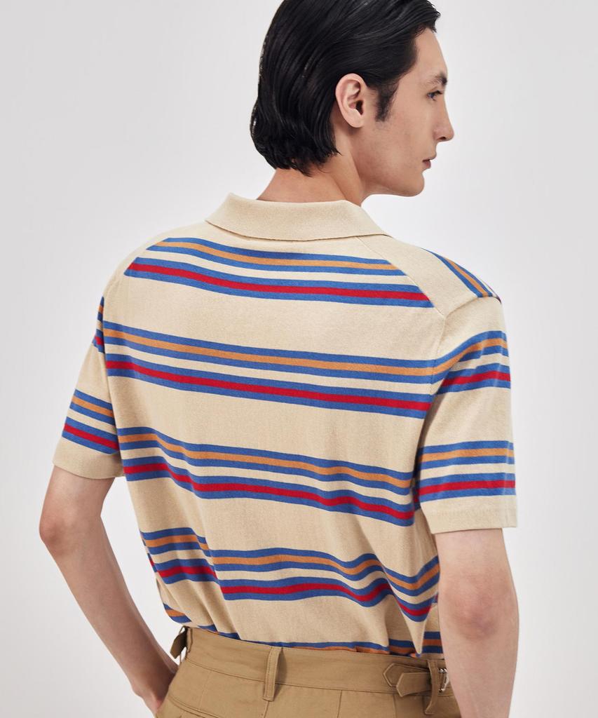 THEKNITCOMPANY Orea Stripe Zipper Polo Shirt - Peyote Beige