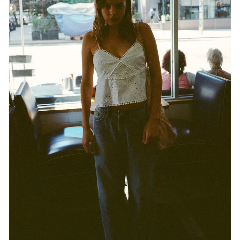 Spring New Women's Casual White Suspender Vest Embroider Poplin Short Tube Top Tops 7200041