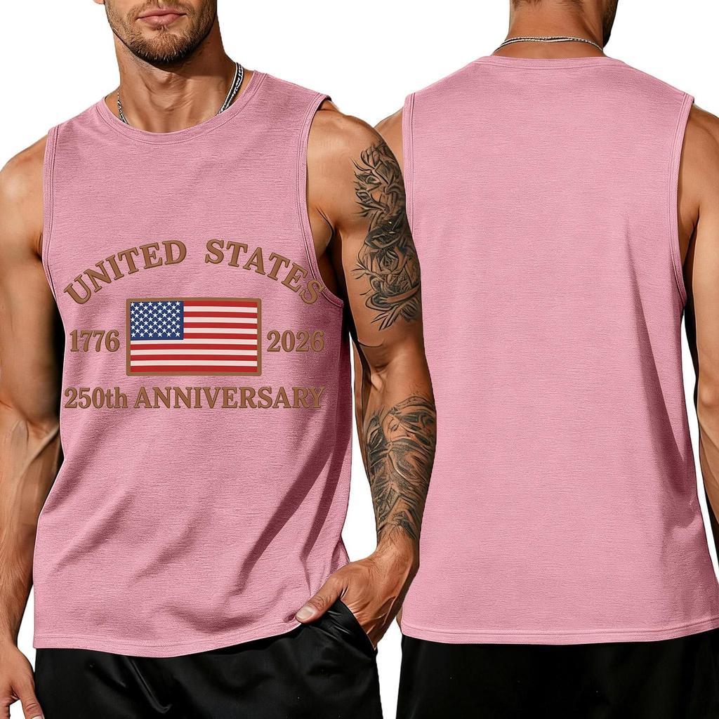Men's Sleeveless Tank Top Loose Fit Casual Summer Muscle Shirt United States Flag Print 250th Anniversary Graphic Sleeveless Tee