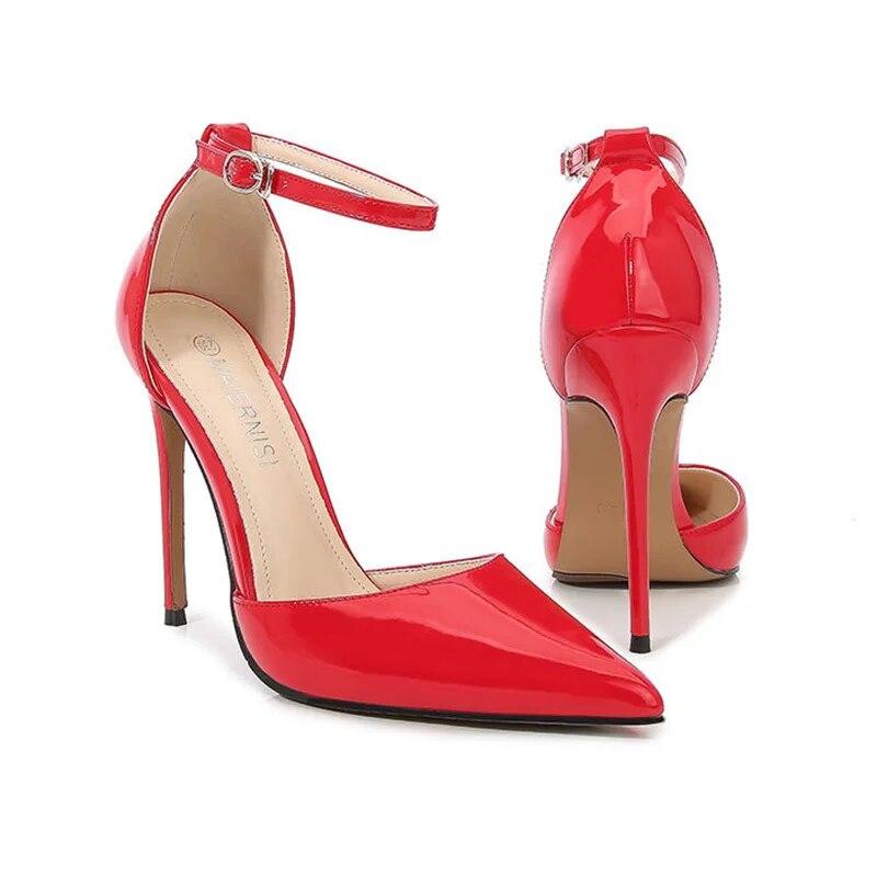 Women OL Sexy 12cm Point Toe Heels Ladies Stiletto Shoes Pointed Toe Shimmer Sexy Buckle 12cm Heel WZ