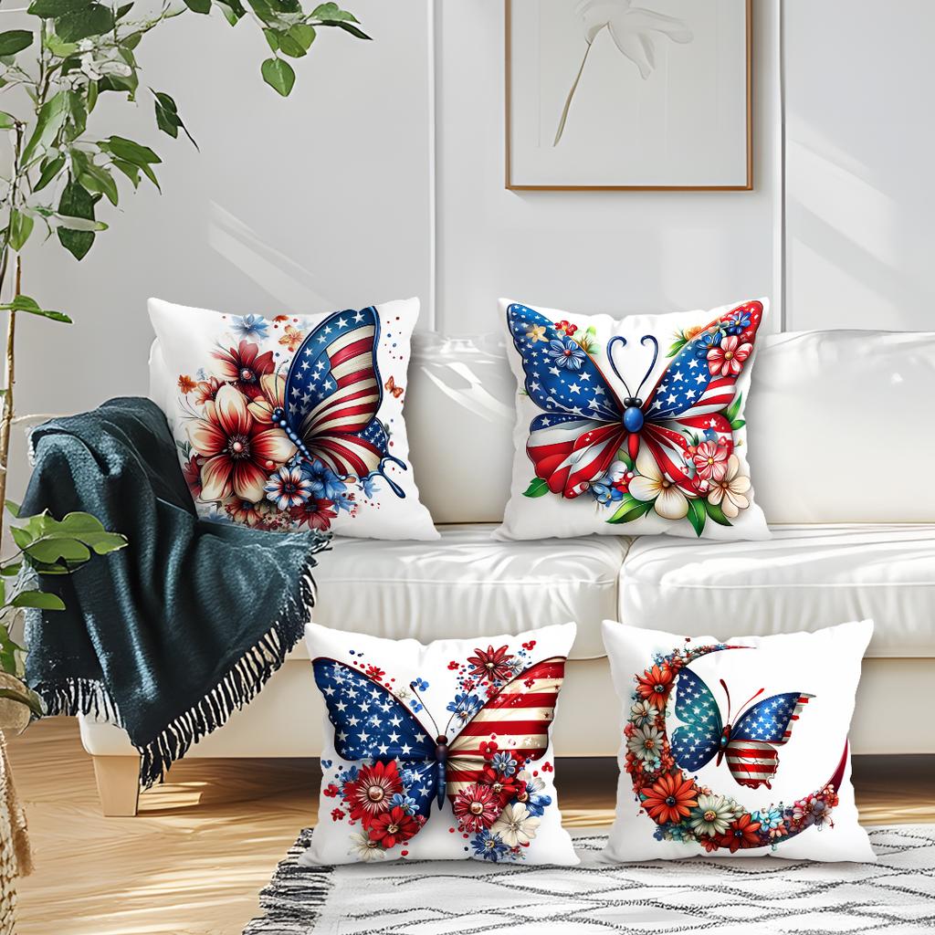Independence Day Flowers Pillowcase Printed Polyester 45X45Cm Throw Pillowcover Decorative Sofa Cushion Pillowslip Home Decor