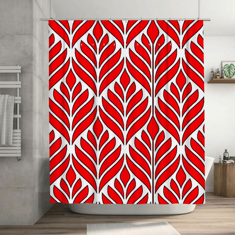 Red White Geometric Shower Curtain For Bathroom Decor Waterproof Fabric With Grommets Ring Holder Set Perfect Gift Ideas For Bri