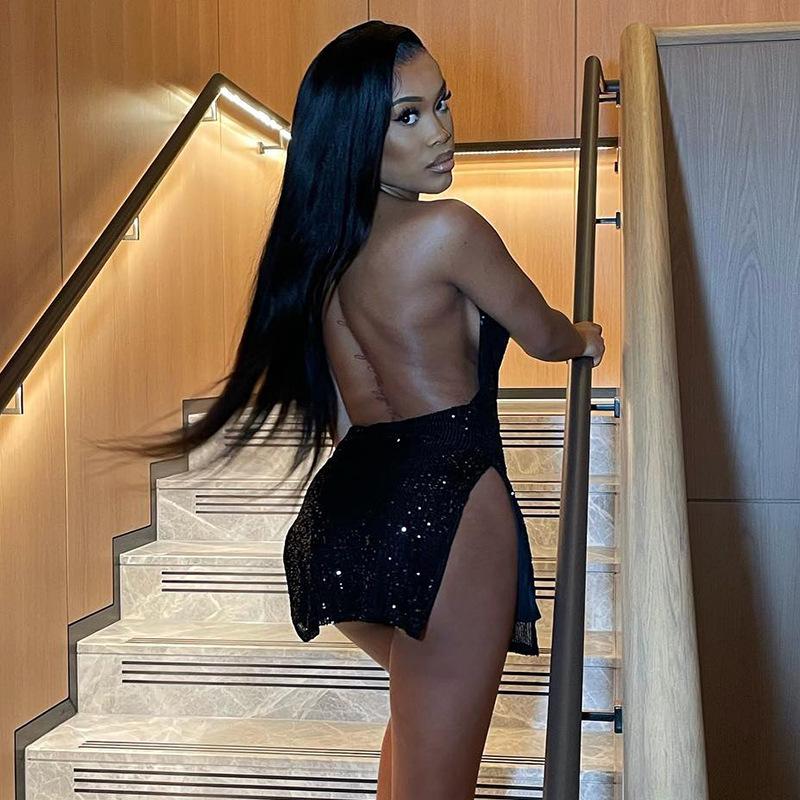 Κοντά γυναικεία φορέματα Street Sexy εξώπλατο Κοίλο με κρεμαστό λαιμό