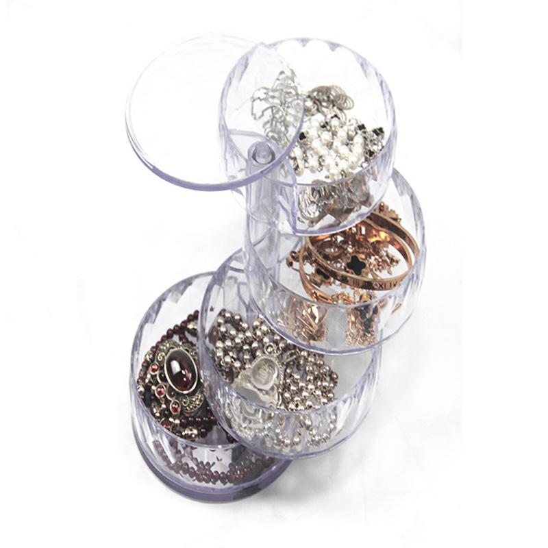 Rotatable Jewelry Organizer Box Earring Holder ABS+Acrylic Storage Tray