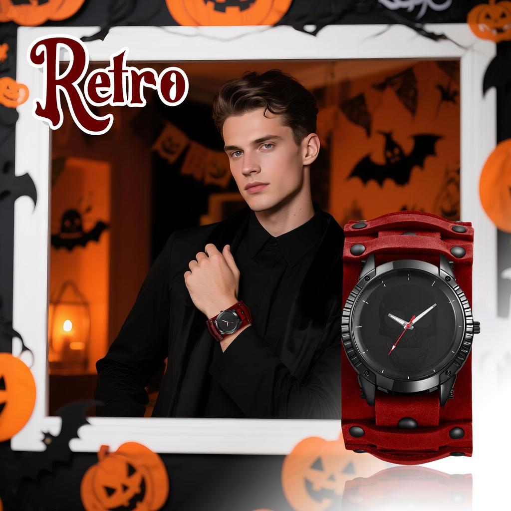 Leather Strap Watch with Antique Rock Punk Waterproof Analog Quartz Watch with Genuine Leather Motorcycle Fashion Watch Perfect Gift for and Day Men's