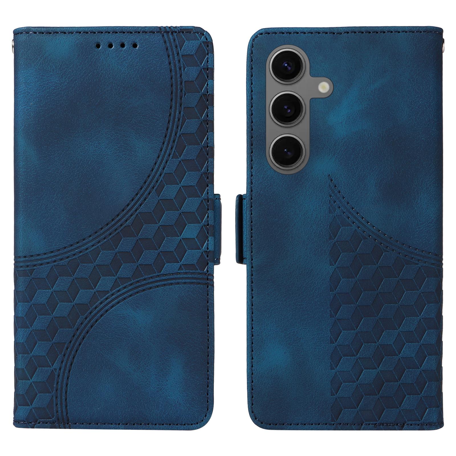 

For Samsung Galaxy S25 Case PU Leather Phone Cover Rhombus Starry Imprinted Blue
