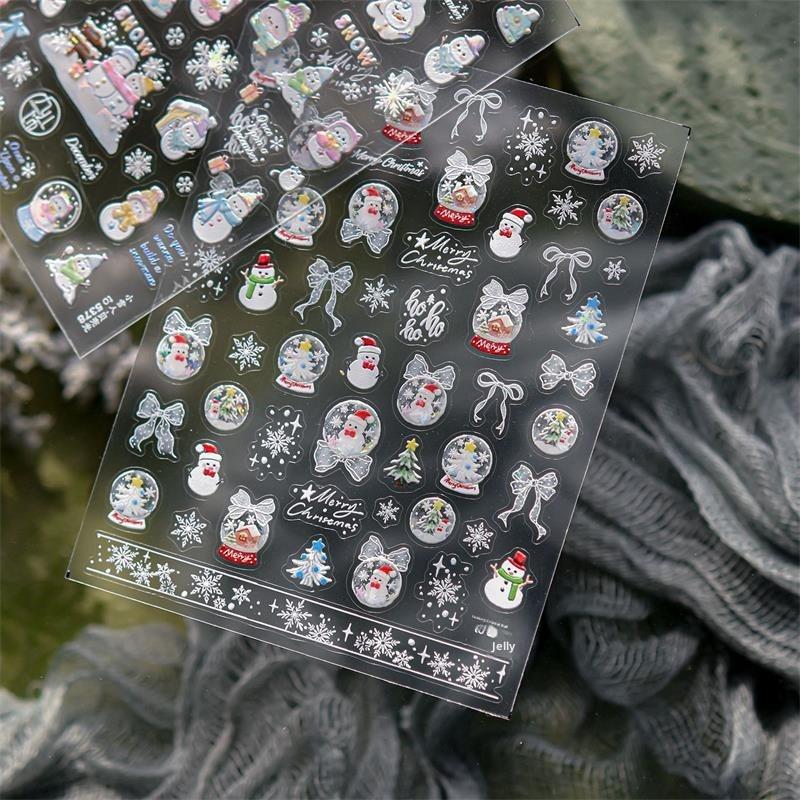 Niedliche Weihnachtsmann Weihnachtsbaum Schneemann Schneeflocke Schleife Nail Art Print Aufkleber - Süße Maniküre Abziehbilder zur Nageldekoration Geschenk
