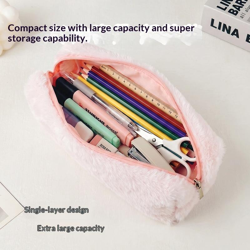 Plush Makeup Bag Pencil Case Cute Pen Box Large Capacity For Girls Storage Bag Student School Office Supplies Stationery