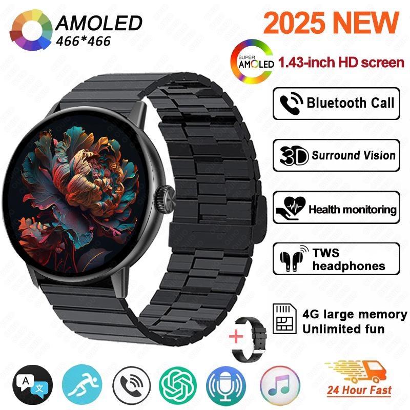 2026 New 4GB large Memory Man Woman Smartwatch 3D Surround Vision Built-in App AI Voice Assistant Music TWS Headphone Smartwatch