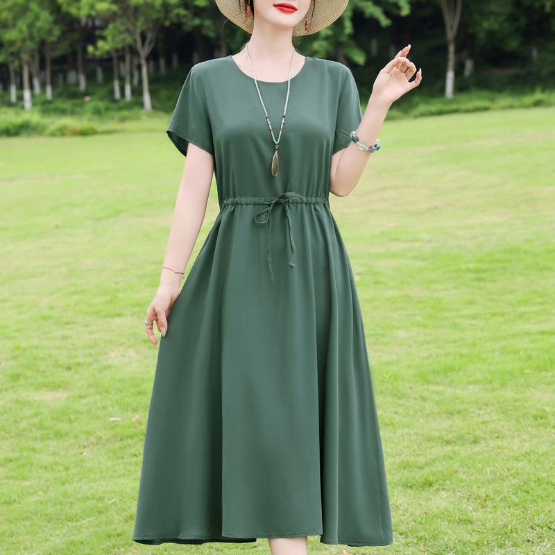 Elegant Women's Summer Dress Plus Size Short Sleeve Casual Long Dresses Vintage Clothes