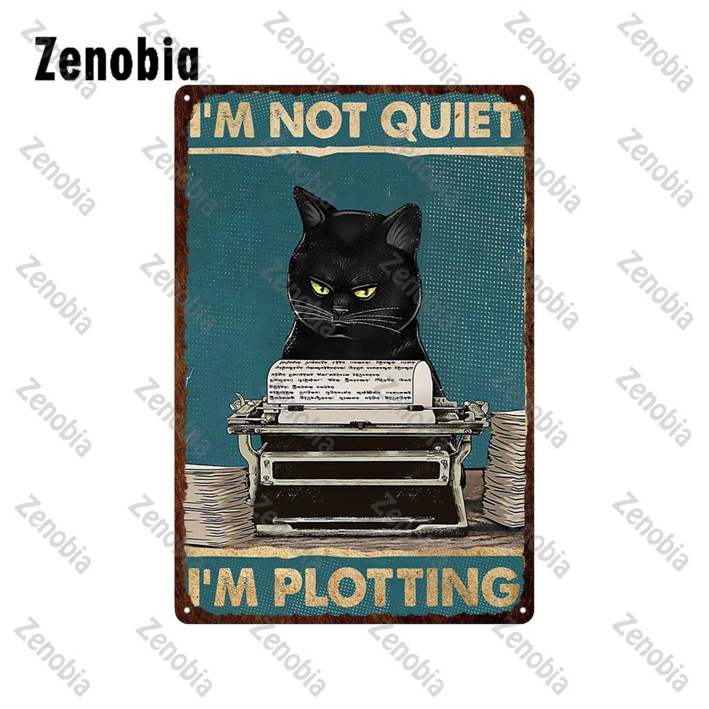 Animal Pet Black Cat Metal Poster Funny Vintage Plaque Metal Signs Tin Signs Cat Sitting On Toilet Tin Plate for Bathroom Decor