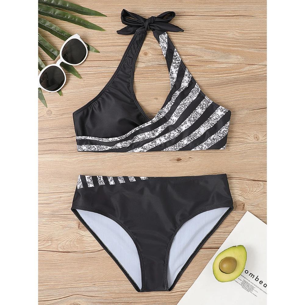 Bikini set s V výstřihem 2026 Dámský pruhovaný patchworkový plavecký úbor Letní plážové oblečení Plavky Ženské plavky Koupací plavky 3XL
