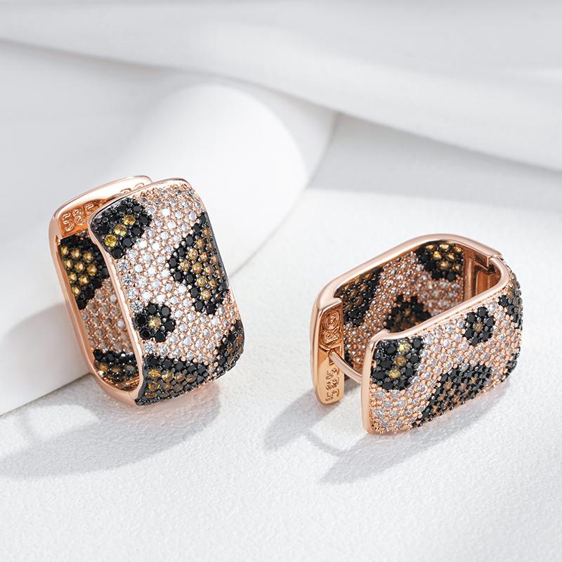Full Shiny Natural Zircon Leopard Print Hoop Earrings Women Unique Rose Gold And Black Plating Vintage Daily Jewelry