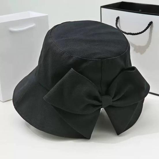 Bucket Hat with Hand-Knotted Bow Decoration Flat Dome Wide Brim Women Fisherman Hat Summer Outdoor Sun Protection Hat
