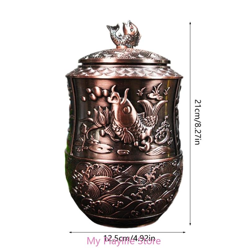 Metal Teas Canister with Lid Teas Storage Container with Embossed Fish Pattern Chinese Coffees Storage Organizers