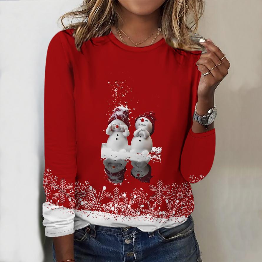 

2025 Autumn & Winter Women s New Casual Crew Neck Long Sleeve Top 3D Christmas Pattern Ideal Halloween Christmas Gift XS червоний
