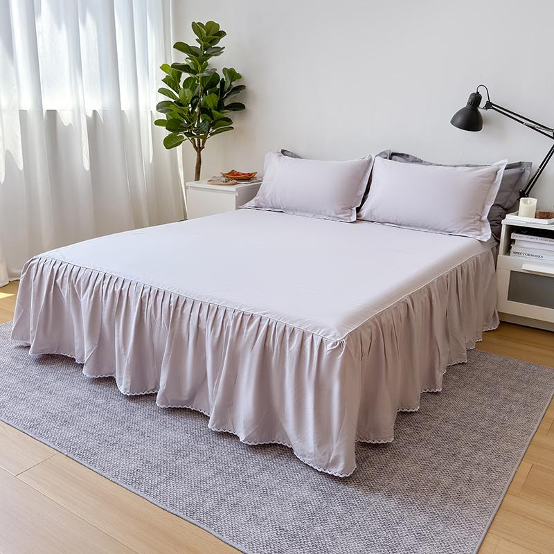 Skin-friendly Bed Skirt Pure Cotton Bed Cover Solid Color Bedspread with Ruffles Home Bed Linen jupe de lit (No Pillowcase)