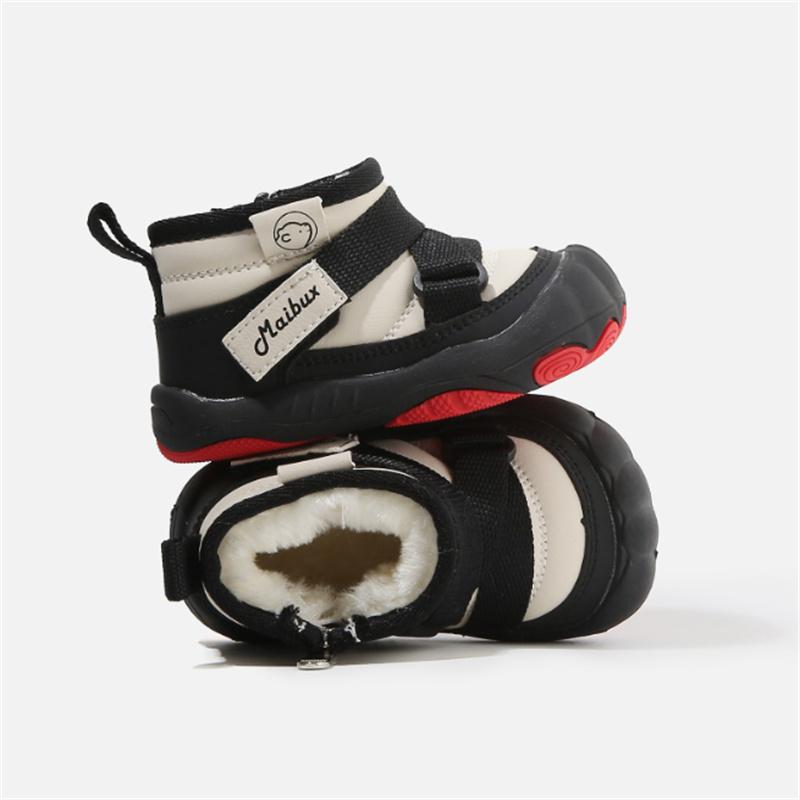 Winter Baby Shoes For Boys Leather Waterproof Shoes Warm Plush Toddler Kids Shoes Girls Boots 16-26