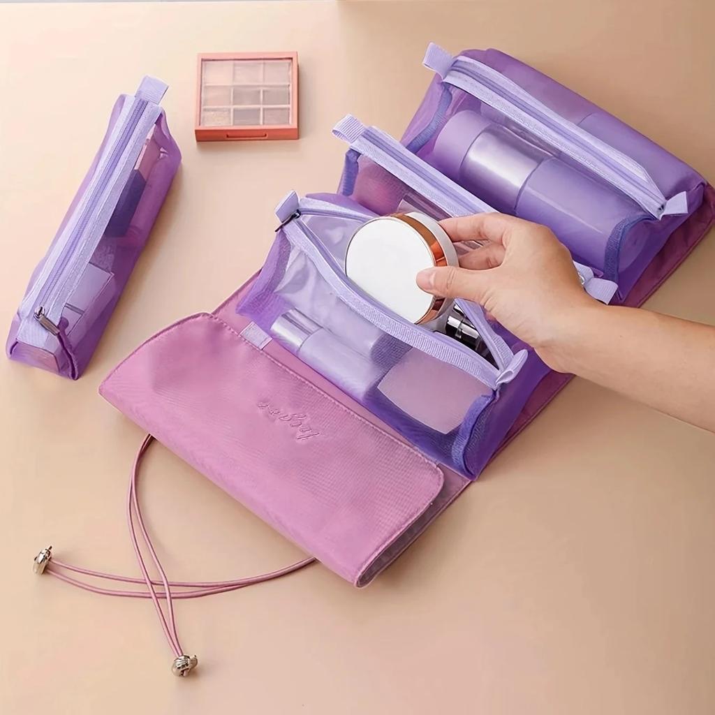 4 In 1 Detachable Makeup Bag Women Zipper Mesh Large Capacity Cosmetics Pouch Foldable Portable Travel Wash Storage Bag