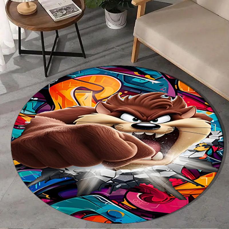 1PC Tazmanian Devil's Fury Round Rug, Non-slip Chair Mat, Home Decor, Circle Carpet Perfect for Office, Bedroom, Living Room,Christmas gift