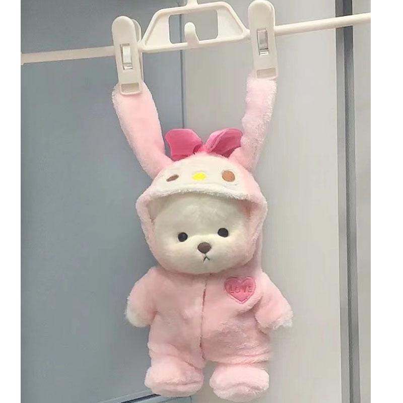 Medium Bear Outfit - Blue Pink Striped Carrot Overalls Set