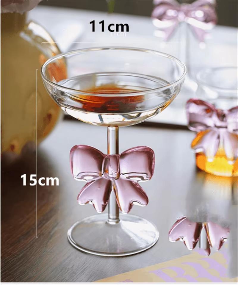 Decorazione in Vetro con Fiocco Rosa Bicchiere Calice Manico a Fiocco Occhiali Resistente al Calore Alto Borosilicato Ciotola per Dessert Gelato Regali per Feste