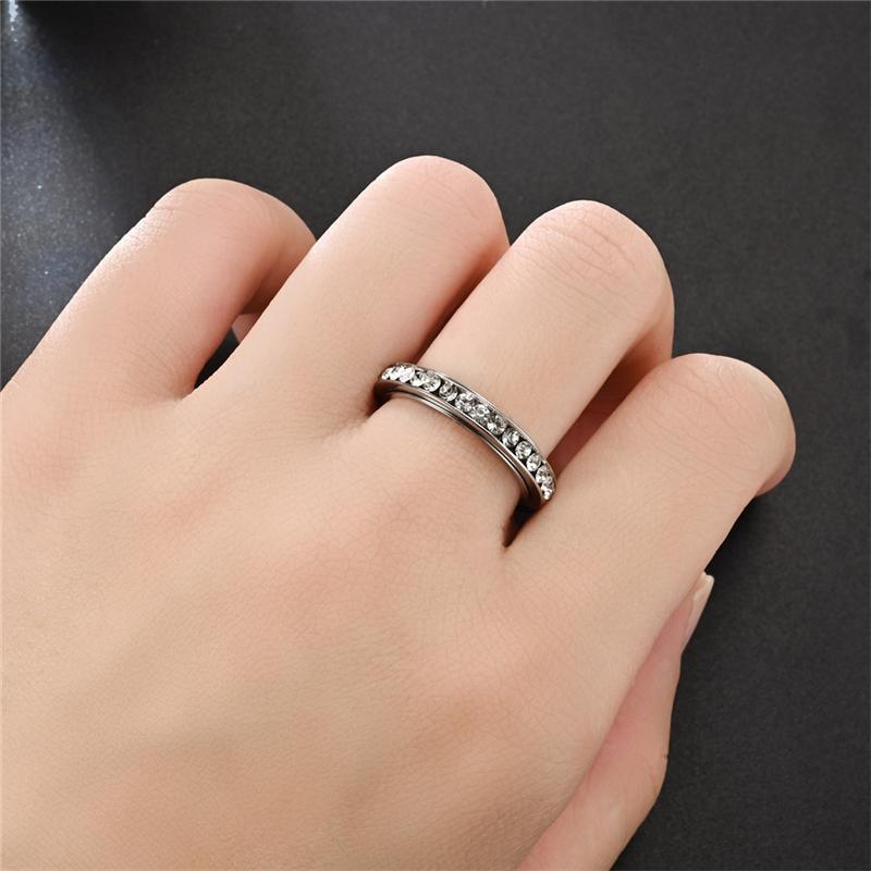 Stainless Steel Cubic Zirconia Rotatable Chain Couple Rings Anti Stress Anxiety Fidget Spinner Ring Wedding Band Knuckle Jewelry