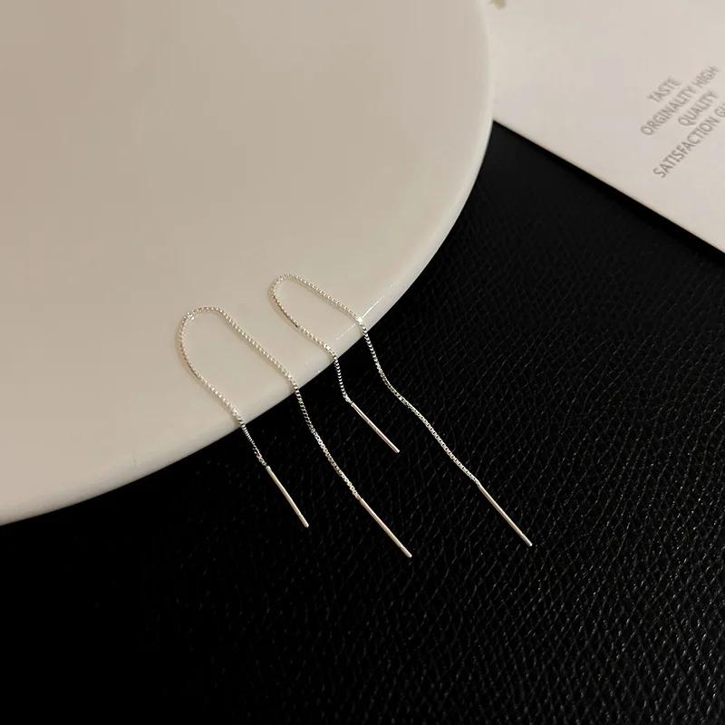 Minimalist Long Tassel Ear Line Drop Earrings for Women Korean Fashion Stainless Steel Chain Hanging Earings Jewelry Party Gifts