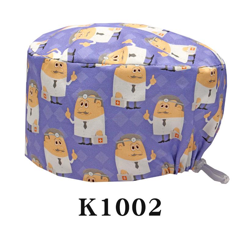 Cartoon Printed Nursing Caps Men Women Medical Hats Adjustable Long Hair Pet Dental Clinic Doctors Scrub Hat