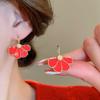 2024 Exquisite High-End Retro Silver Needle Red Heart Flower Earrings for Women