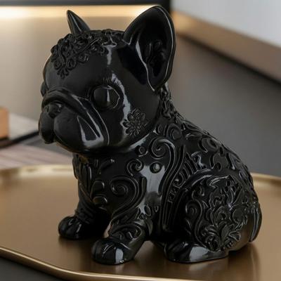 3D Printed French Bulldog Ornament, Black Glossy Dog Sculpture, Minimalist Cute Bulldog Figurine Desktop Decoration for Dog Lovers Gift