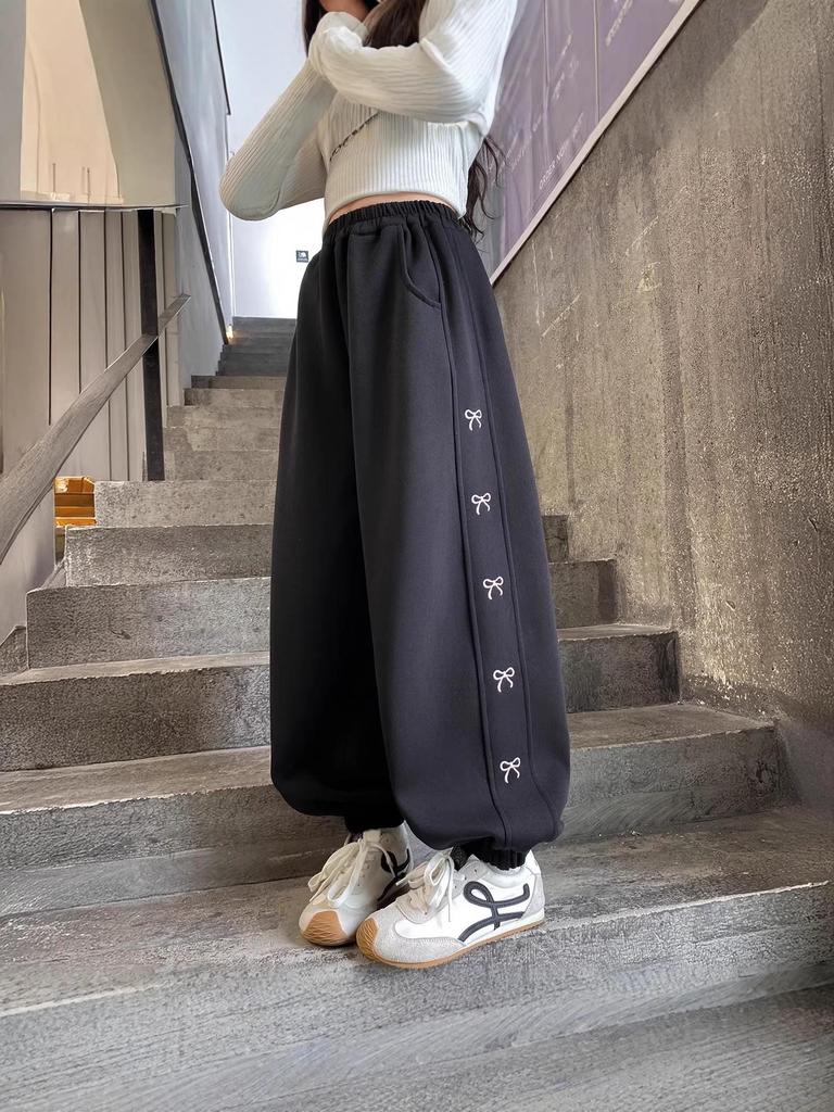 2025 New Style Fleece-Lined Sweatpants for Junior High School Girls