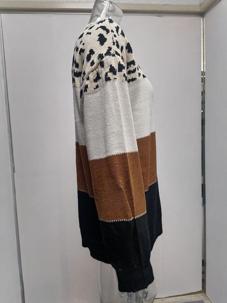 Autumn Winter New Color Block Sweater Women's Loose Round Neck Pullover Basic Versatile Bottoming Knit Casual Daily Jumper Top