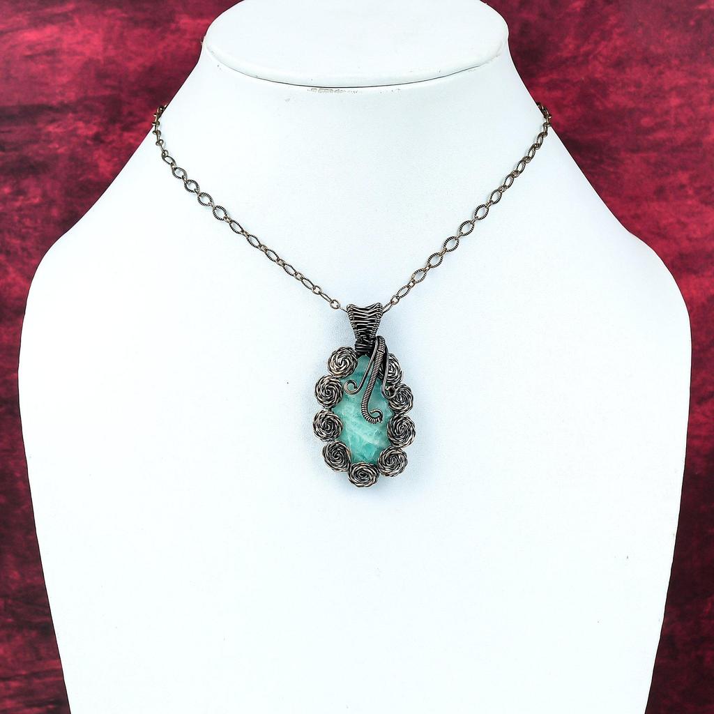 Amazonite Pendant Copper Wire Wrapped Pendant Copper Jewelry Handmade Gemstone Pendant Flower Design Pendant Amazonite Jewelry Gifts For Mom