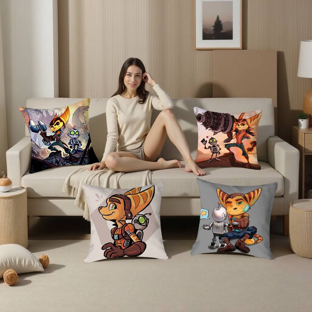 Kreslený R-Ratchet N C-Clank Povlak na polštář Plyšová látka Měkký oboustranný potisk Potah na polštář na pohovku Potahy na dekorační polštáře