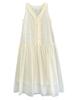 Johnature French Clear Fungus Edge A-line Korean Casual Loose Dresses Women Summer Sweet V-neck Sleeveless Dress