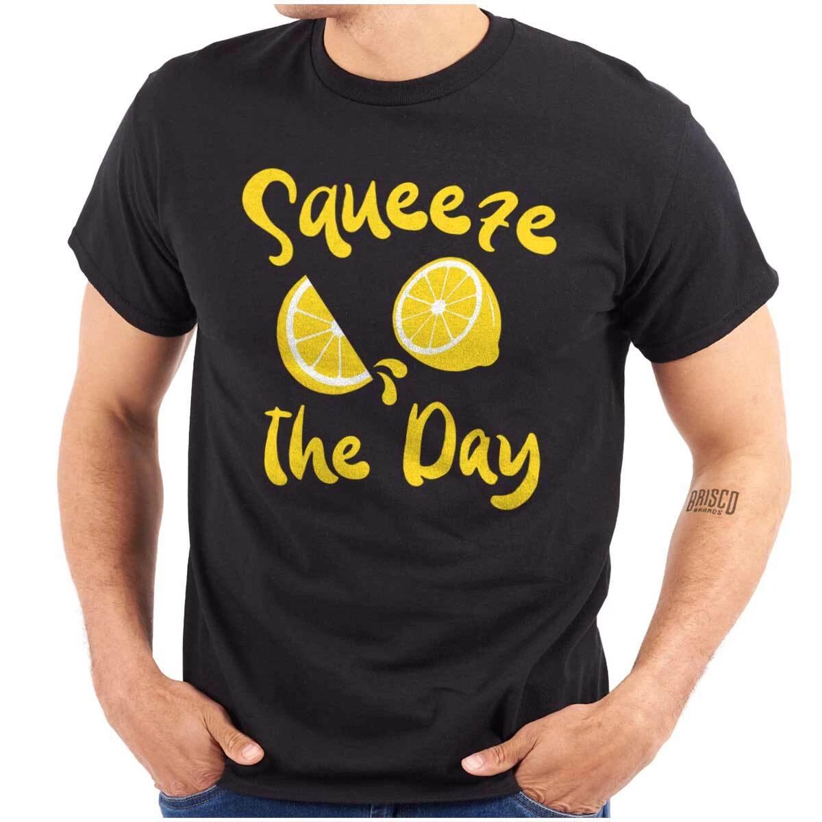 Inspirational Food Pun Squeeze The Day Lemon Womens or Mens Crewneck T Shirt Tee XXXL