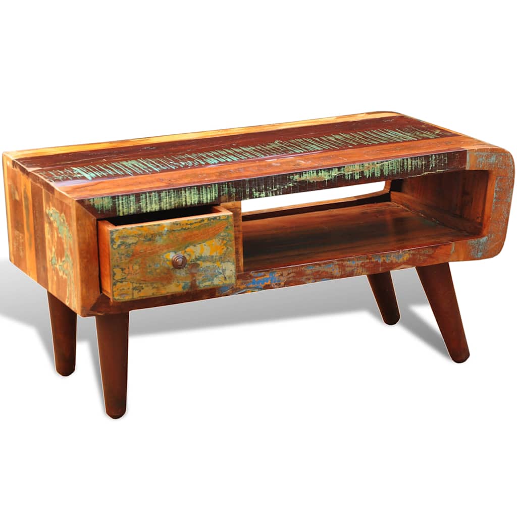 Coffee Table with Rounded Edge & 1 Drawer Reclaimed Wood