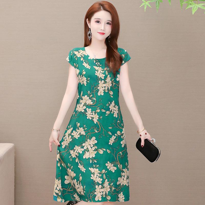 Letní dámské bavlněné šaty velké velikosti Šaty s volným páskem pro matku