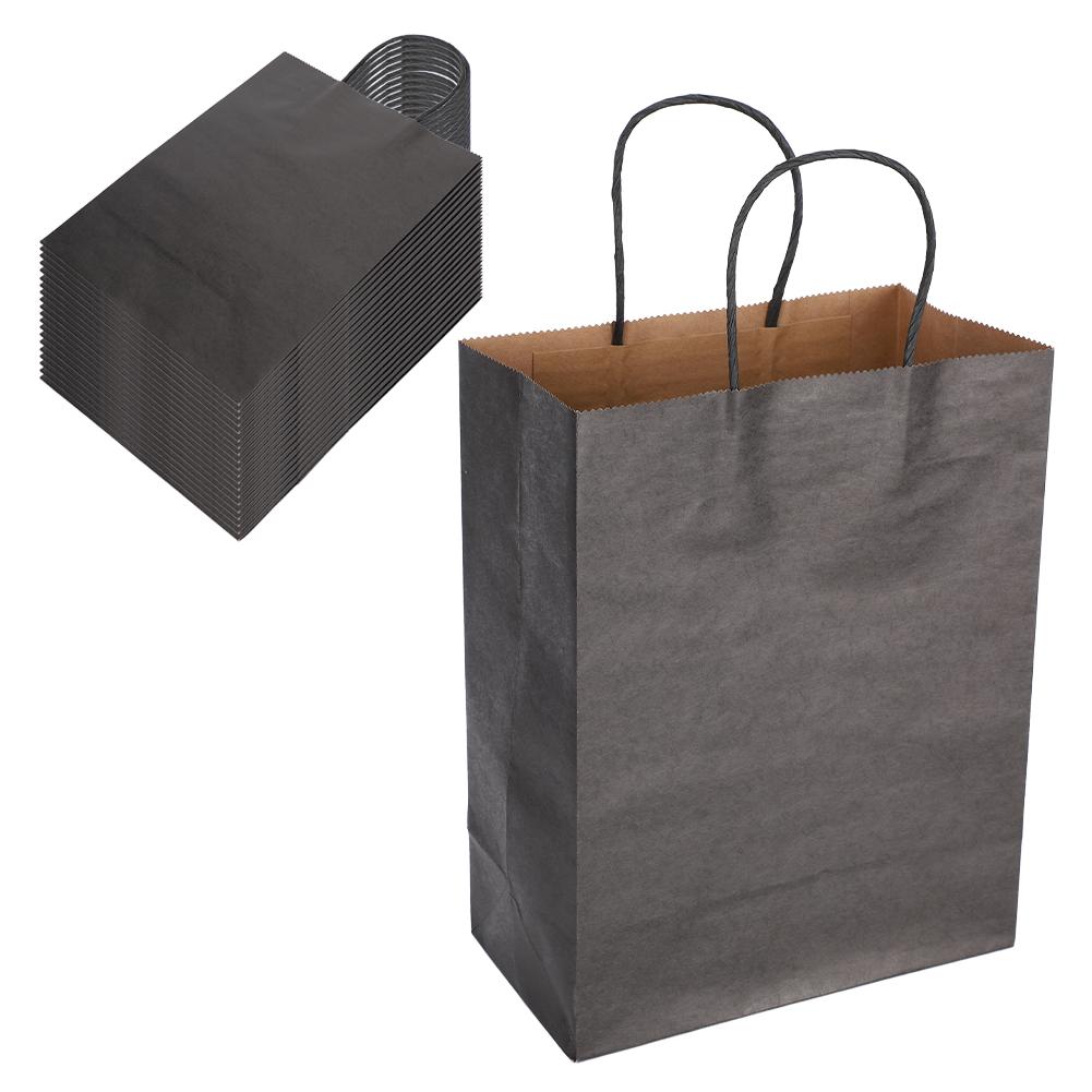 EcoFriendly Portable Kraft Paper Bag Shop Clothes Packaging Gift Bag (M 21 X 11 X 27.5cm)(Black )