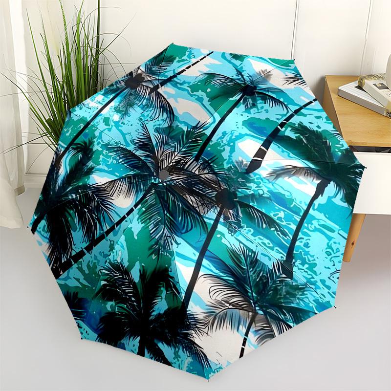 

1pc Tropical Palm Trees Ocean Waves Umbrella with Plastic Handle,Vibrant Cartoon Pattern,Multi-functional UmbrellaB1954