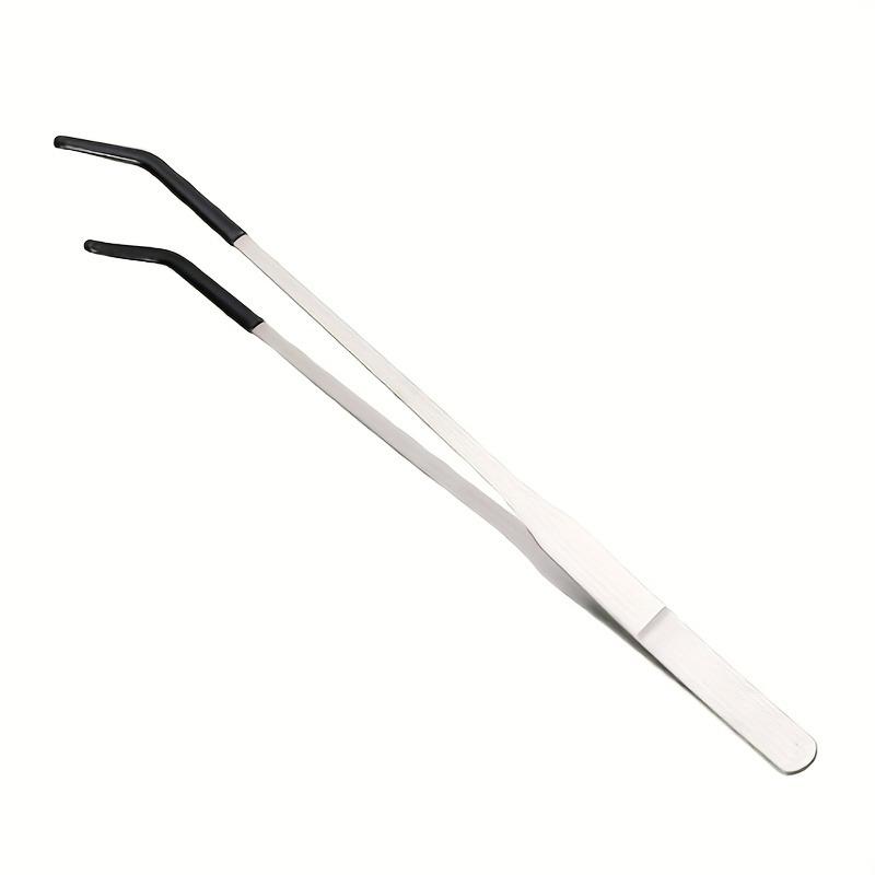 Stainless Steel Reptile Feeding Tongs with Rubber Tips, 10, 15.24cm Straight & Curved Long Tweezers for Aquarium or Crafts