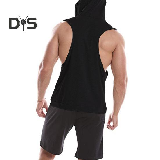 Men Hoodie Vest Hooded Sleeveless Solid Color Summer Sweatshirt Loose Fit Breathable Fabric Sport Vest