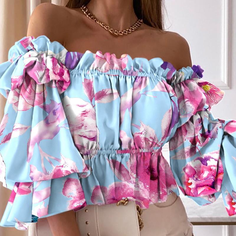 Women's One Shoulder Neck Sexy Fashion Long Sleeve Waist Shirt