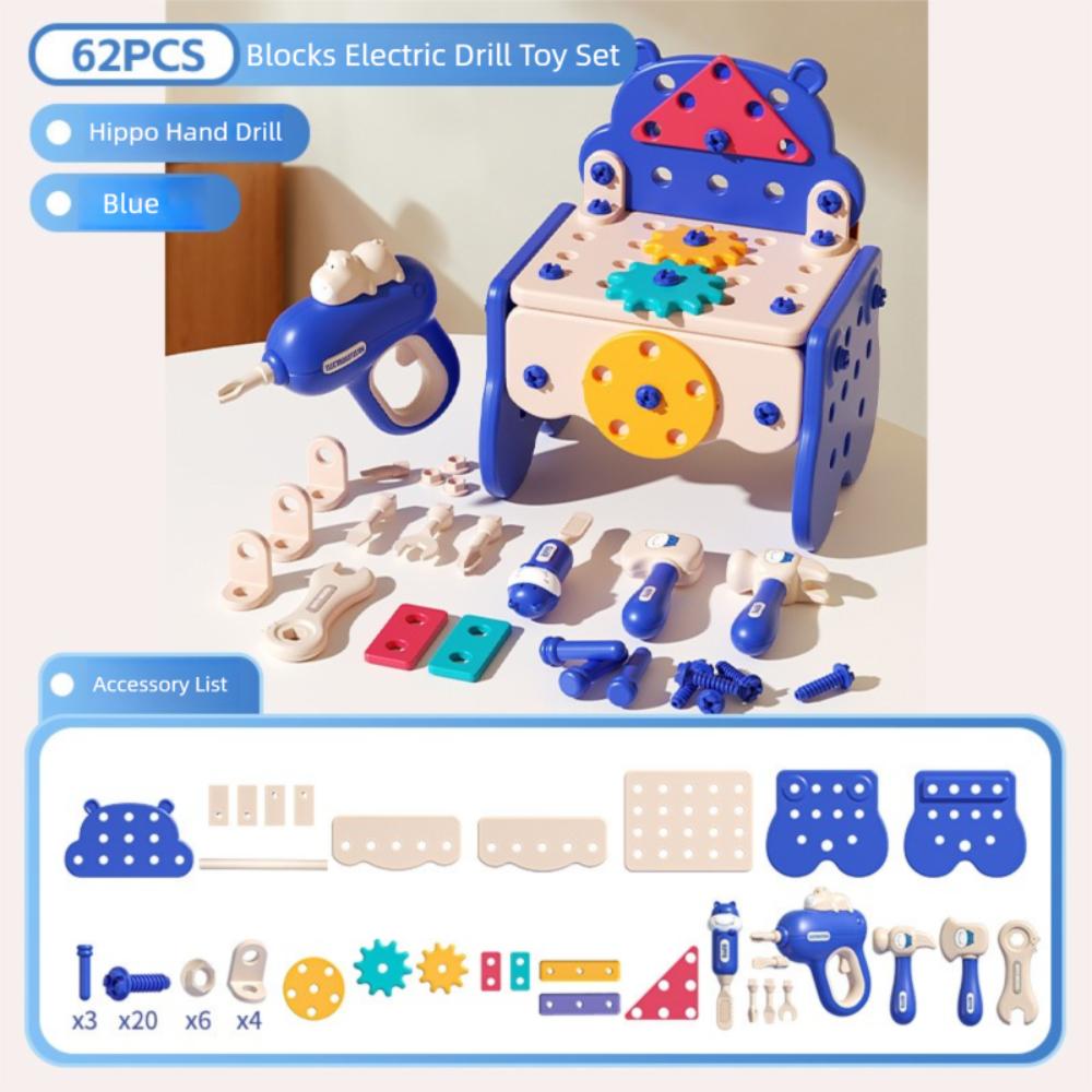

Plastic Simulation Repair tool toy with Box Educational Toy Kids Tool Toys Set 3 to 6 years old 62Pcs синій