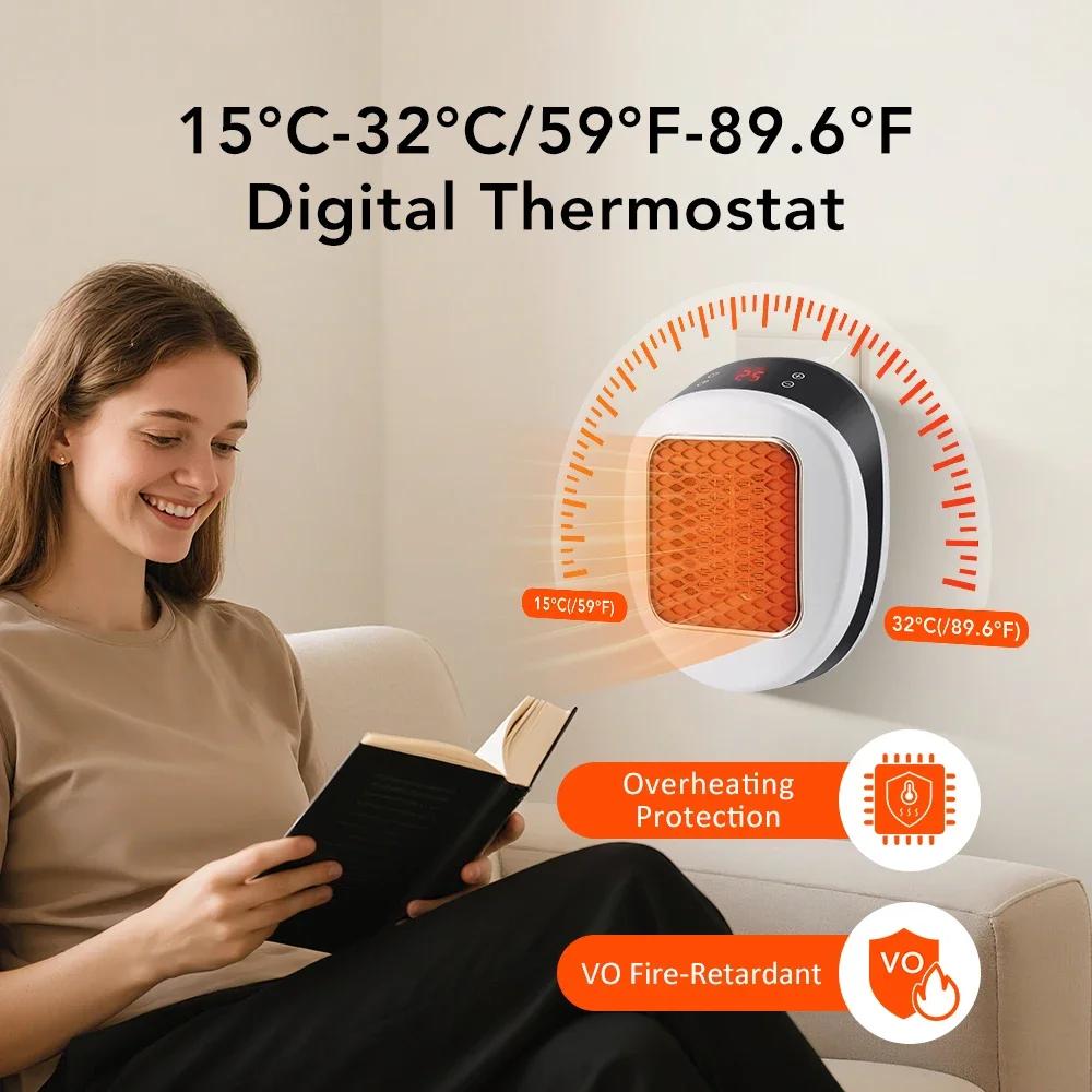 Mini Electric Plug-In Heater Wall Mounted Fan Warmer for Home Office Dorm Room Radiator with Remote Control