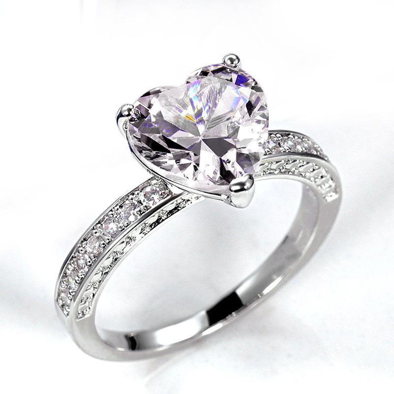 Sweet Heart-shaped Diamond Open Ring, Light Luxury Full Ring Women's Ring, Valentine's Day Gift Decorative Jewelry