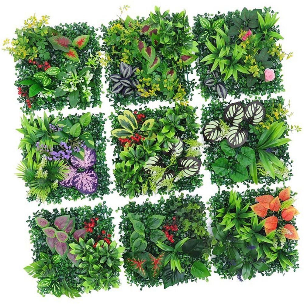 Green Artificial Plant Wall Plastic Fake Green Grass Mat Greenery Simulation Plant Sheet  Outdoor